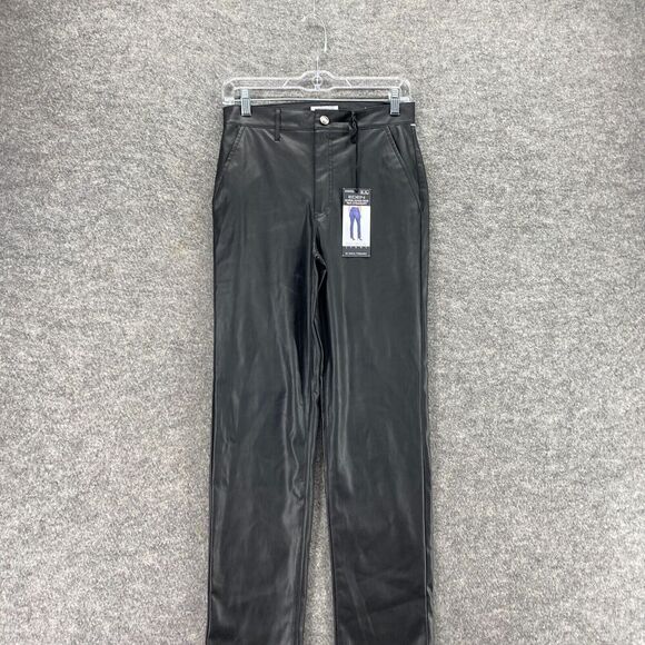 New Eden Pants Women 2 Black Super High Rise 90's Straight Sofia Faux Leather - Picture 2 of 13